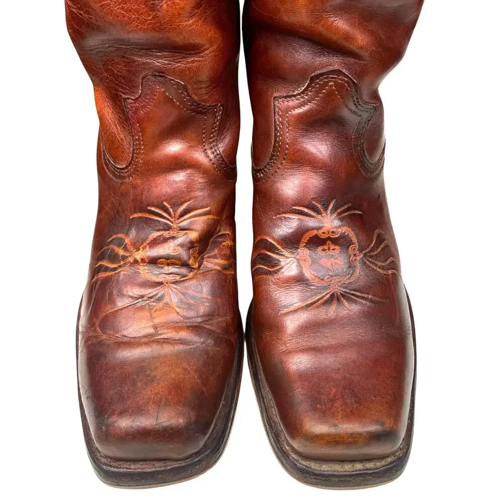 Vintage 70’s Sears Men’s Brown Leather Campus Style Cowboy Boots Size US 8 D